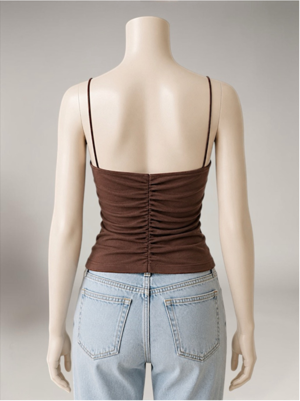 Zara Brown Ruched Spaghetti Strap Tank Top - Picture 4 of 10